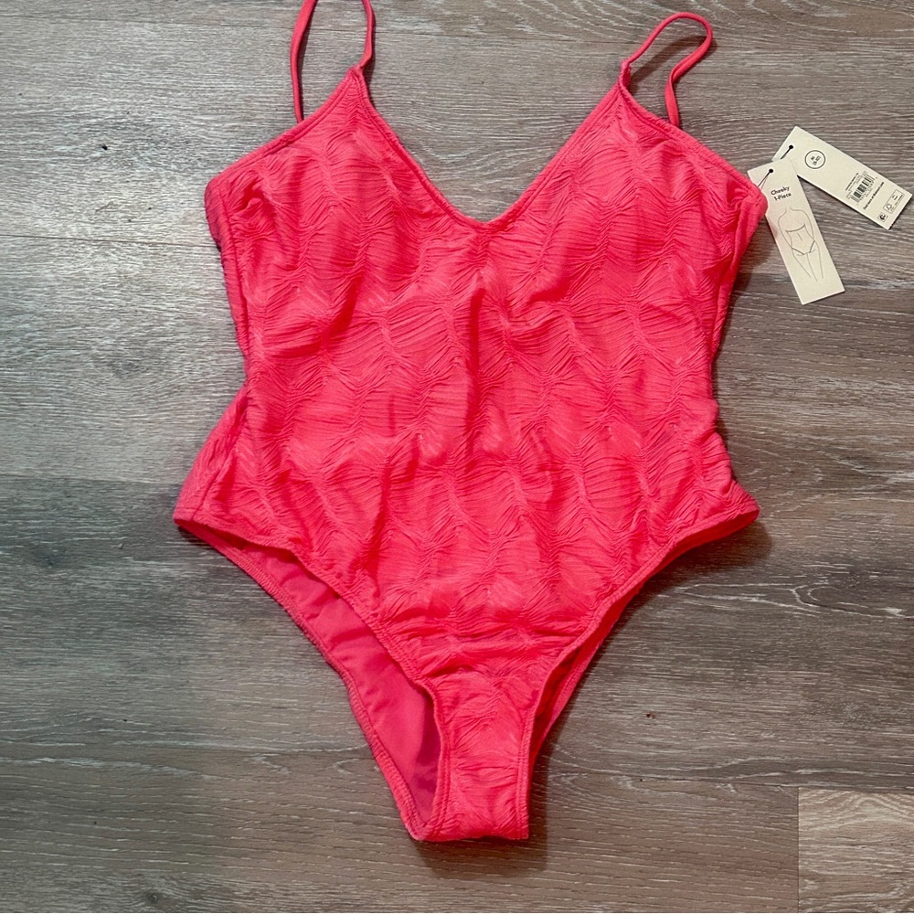 No Boundaries Pink Textured Cheeky One‑Piece Swimsuit | Size M (8–10) | NWT